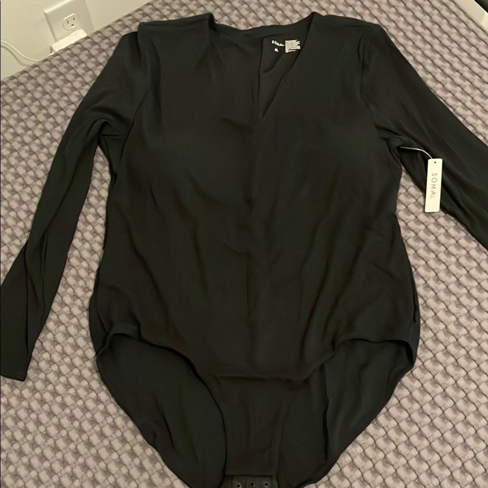 Soma Black Long-Sleeve V-Neck Bodysuit